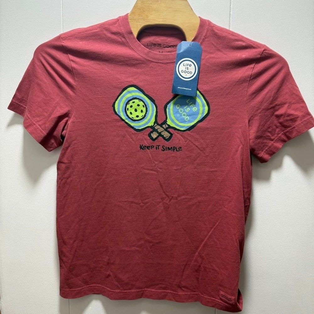 Life‎ Is Good Mens Crusher Tee Red Pickleball Keep It Simple T-Shirt Medium NEW